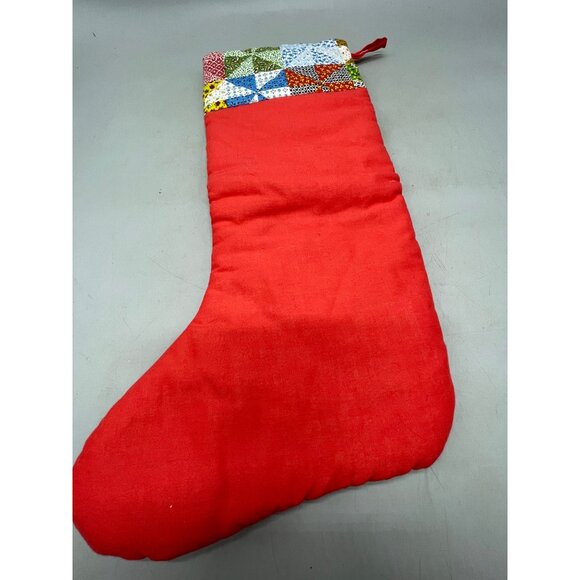 handmade vintage Christmas stocking patch work little girl bonnet red 20" READ - Picture 4 of 5